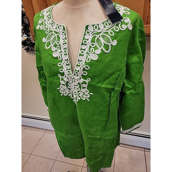 Green Linen V-neck Tunic Sz 3X Jones New York Signature Woman NEW - Picture 3 of 9
